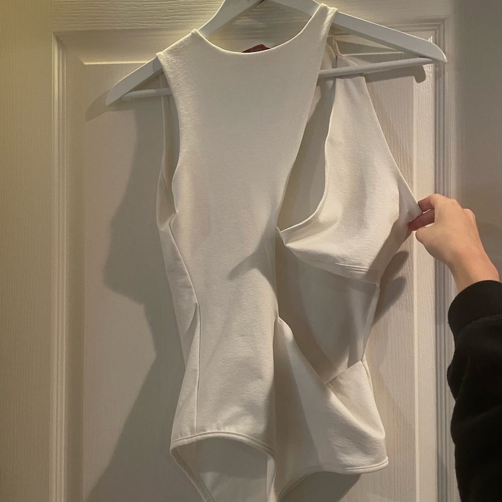 Sirens Cut Out Asymmetric White Bodysuit